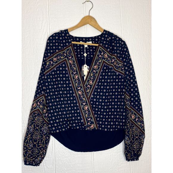 JONATHAN SIMKHAI Scarf Print Peasant Faux Wrap Long Sleeve Blouse US XS NWT - Picture 2 of 11